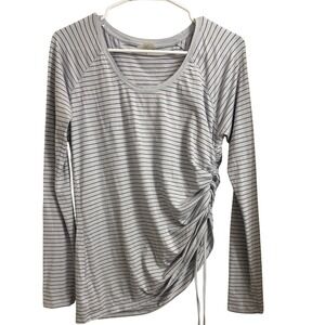 CALIA by Carrie Underwood Top L Blue Striped Ruched Side Long Sleeve Casual Tee